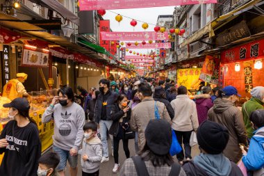 Taipei, Taiwan - 18 January 2023: Lunar new year traditional market in Dihua street at Taipei City