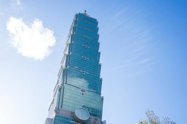 Taipei, Tayvan - 02 Ekim 2023 Taipei 101 kulesinin alt manzarası