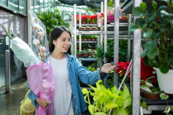 Woman Buy Flower Shop — Stock Photo, Image
