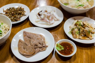 Chinese restaurant with pork liver, tofu and squid
