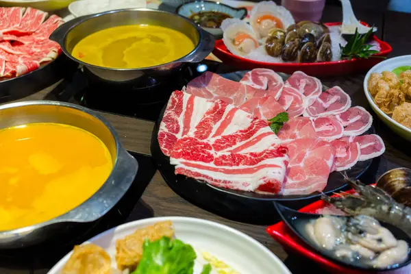 Scheibe Rindfleisch Und Gemüse Für Hotpot Restaurant — Stockfoto