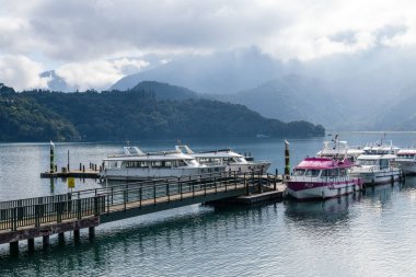 Taiwan - 27 October 2022: Pier dock in Sun Moon Lake of Nantou in Taiwan