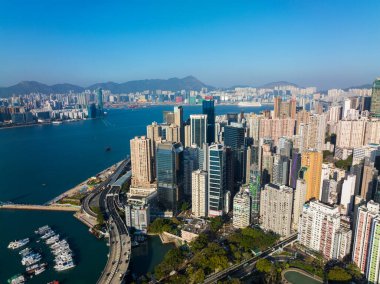 Hong Kong - 10 Aralık 2021: Hong Kong şehrinin üst manzarası