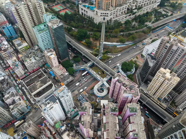 Гонконг Января 2022 Беспилотник Пролетает Над Гонконгом Коулуне — стоковое фото