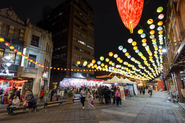 Тайбэй Тайвань Января 2024 Года Улица Дихуа Новогодним Убранством Луне — стоковое фото