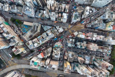 Hong Kong - 09 Kasım 2021: Kowloon tarafındaki Hong Kong şehrinin üst manzarası