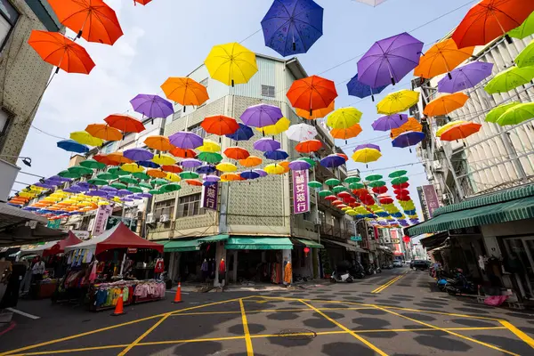 Taiwan February 2024 Colorful Umbrellas Hanging Hou Shopping Street Kaohsiung — Stock Photo, Image