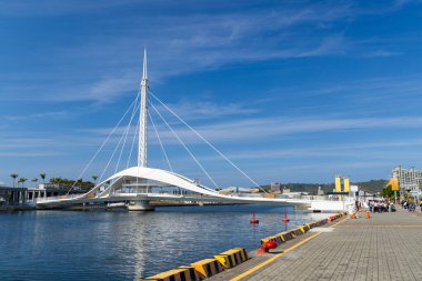 Tayvan - 02 Şubat 2024: Tayvan 'ın Kaohsiung limanındaki Büyük Liman Köprüsü Sahnesi