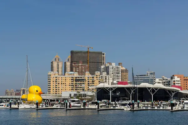 Tayvan - 02 Şubat 2024: Tayvan 'daki Kaohsiung Körfezi' nde sarı ördek