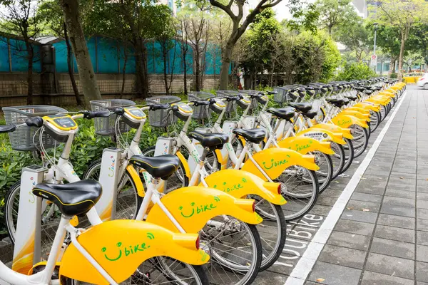 stock image Taipei, Taiwan - 04 March 2024: Shared bike parking in Taipei city