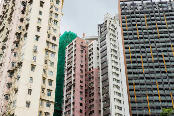 Hong Kong Junho 2023 Aglomerado Fachada Edifício Cidade Hong Kong Fotografias De Stock Royalty-Free