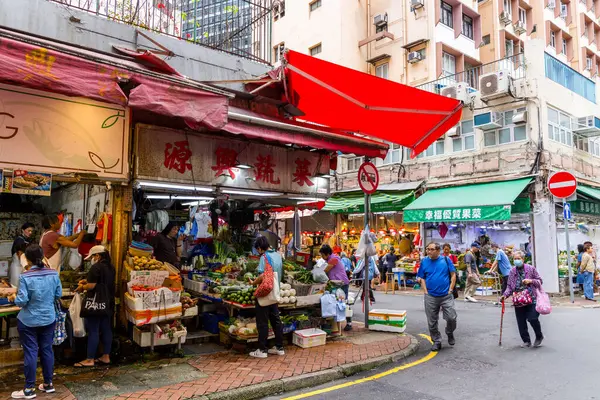 Hong Kong April 2024 Hongkong Bowrington Road Natte Markt District Rechtenvrije Stockfoto's