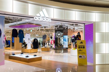 Taiwan - 02 October 2023: Adidas shop in Taipei city shopping center  clipart