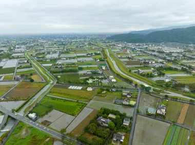 Tayvan - 06 Aralık 2023: Tayvan 'da Yilan kırsalının en üst manzarası