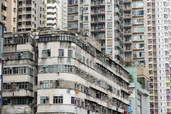 Hong Kong April 2024 Old Building Facade Hong Kong City — Zdjęcie stockowe