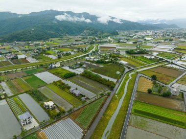 Taiwan - 06 December 2023: Top view of the field in countryside of Yilan of Taiwan clipart