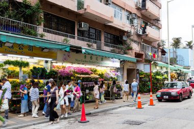 Hong Kong - 27 Nisan 2024: Mong Kok Çiçek Pazarı
