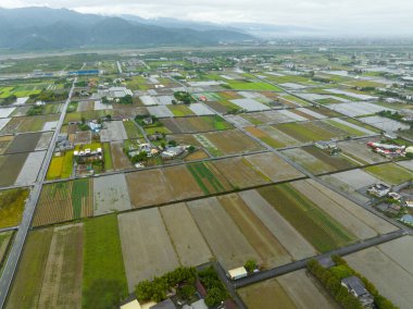 Taiwan 06 December 2023: Top view of the field in countryside of Yilan of Taiwan clipart