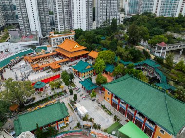 Hong Kong 22 Aralık 2021: Hong Kong wong tai sin tapınağının en üst görüntüsü