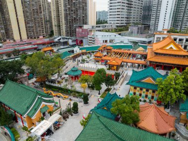 Hong Kong 22 Aralık 2021: Hong Kong wong tai sin tapınağının en üst görüntüsü