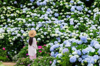 Kadın ortanca çiftliğinde seyahat ediyor.