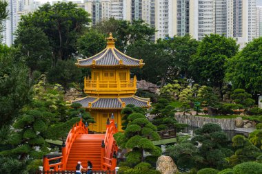 Hong Kong 30 Mart 2024: Nan Lian Garden 'da geleneksel Çin bahçesi, Chi Lin Nunnery, Hong Kong