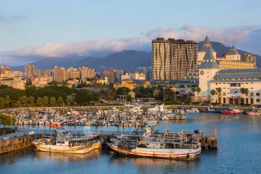 Taiwan 10 February 2025: Beautiful waterfront landscape at Tamsui Fishermans Wharf clipart