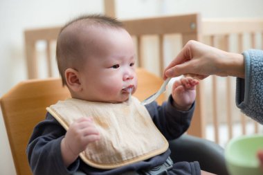 Sevgi Dolu Anne, Bebek Püresi Kaşıkla Besleniyor