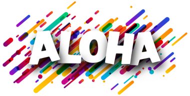 Renkli fırça darbelerinde Aloha işareti. Vektör illüstrasyonu.