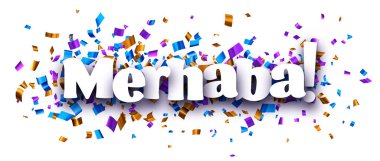 Afiş ve selam, Türkçe 'de renkli kurdele konfeti arka planında 