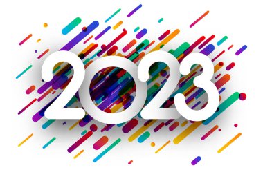 Renkli fırça darbelerinde beyaz kağıt 2023 işareti. Yeni yıl başlığı.