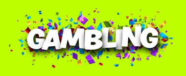 Renkli folyo üzerindeki kumar tabelası yeşil arka planda şerit konfetisini kesti. Tasarım elemanı. Vektör illüstrasyonu.