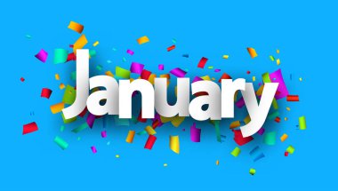 Beyaz Ocak 'ta mavi arka planda renkli kurdele konfetisi sözü geçti. Tasarım elemanı. Vektör illüstrasyonu.