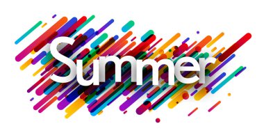 Renkli fırça darbelerinin üzerine beyaz yaz kelimesi. Tasarım elemanı. Vektör illüstrasyonu.