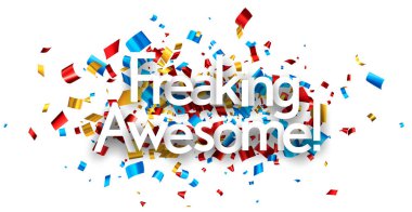 Renkli kurdele konfeti arka planında korkunç bir tabela. Vektör illüstrasyonu.