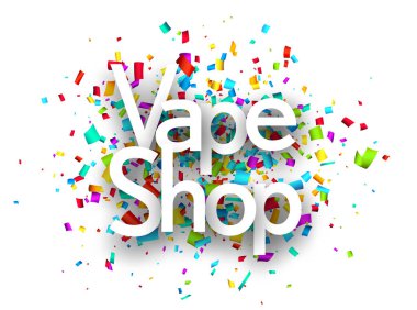 Renkli kesim kurdele konfeti arka planında vestiyer var. Vektör illüstrasyonu.