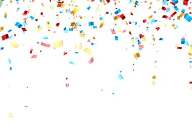 Rengarenk folyo şeritli konfeti arka planından dökülüyor. Tasarım elemanı. Vektör illüstrasyonu