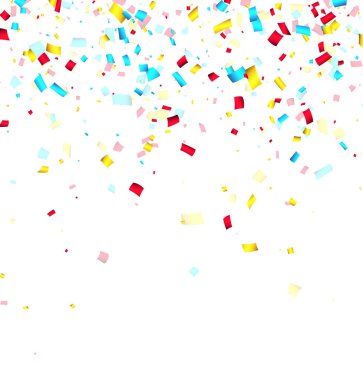 Rengarenk kesim konfeti arka planında mesaj için yer açılmış. Web, kartlar, el ilanları, davetiyeler için tasarım ögesi. Vektör illüstrasyonu.