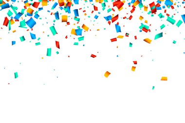 Rengarenk kesim konfeti arka planında mesaj için yer açılmış. Web, kartlar, el ilanları, davetiyeler için tasarım ögesi. Vektör illüstrasyonu.