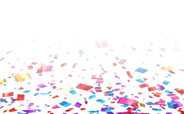 Renkli kesim folyo şerit konfeti arka planında metin için boşluk bırakılıyor. Tasarım elemanı. Vektör illüstrasyonu.