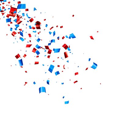 Mavi ve kırmızı, arka planda patlayan folyo şeritleri kesiyor. Tasarım elemanı. Vektör illüstrasyonu.