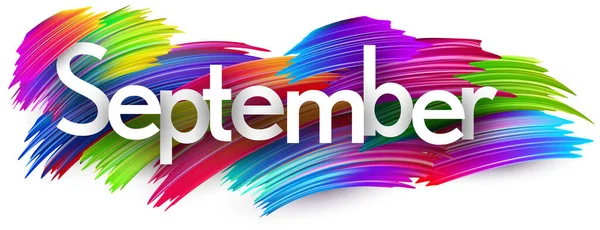 September Paper Word Sign Colorful Spectrum Paint Brush Strokes White — Stock Vector