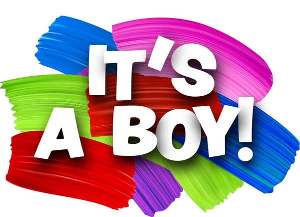 Бумажный Словесный Знак Мальчика Красочным Спектром Мазков Кистью Поверх Белого — стоковый вектор