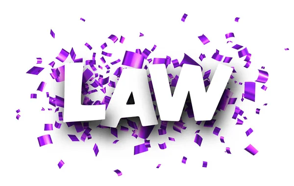 Law Sign Purple Cut Out Foil Ribbon Confetti Background Design — Stock Vector