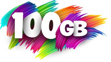 Renkli spektrumlu 100 GB kağıt kelime işareti beyaz üzerine fırça darbeleri. Vektör illüstrasyonu.