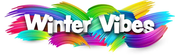 Winter Vibes Papier Woordteken Met Kleurrijke Spectrum Verf Penseelstreken Wit — Stockvector