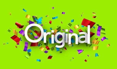 Renkli folyo şeritli konfeti arkaplanı üzerine orijinal imza. Tasarım elemanı. Vektör illüstrasyonu.