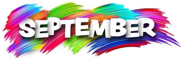 Signo Palabra Papel Septiembre Con Pinceladas Pincel Espectro Colorido Sobre — Vector de stock