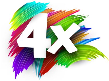 Renkli spektrumlu 4x kağıt kelime işareti beyaz üzerine fırça darbeleri. Vektör illüstrasyonu.