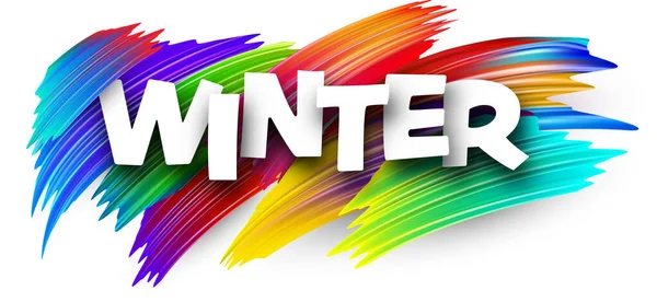 Winterpapier Woordteken Met Kleurrijke Spectrum Verf Penseelstreken Wit Vectorillustratie — Stockvector